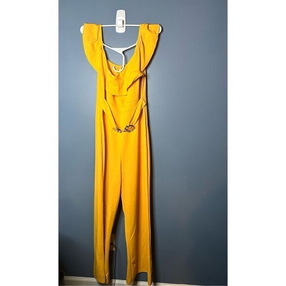 J for Justify Jumpsuit Off the Shoulder Belted Mustard Yellow Size XL - Picture 1 of 4